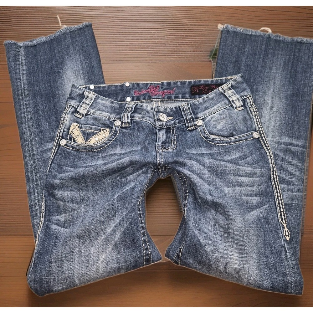 Y2k Low Rise Bootcut‎ Rock & Roll Cowgirl Jeans Womens 28 Rhinestone Western